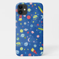 Outer Space Rocketship UFO Watercolor Pattern