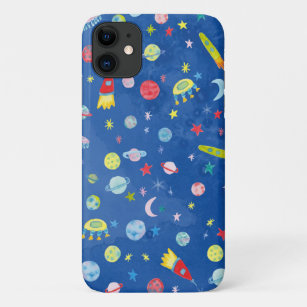 Outer Space Rocketship UFO Watercolor Pattern Case-Mate iPhone Case