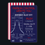 Outer Space Shuttle / Astronaut Birthday Invitation<br><div class="desc">A blueprint-like image of the space shuttle is printed on the front of these outer space themed invitations. Front text is all fully customizable to suit your own event details - just use the easy, provided templates. The example reads "Mission control wants you' (in a red LED-style typeface), followed by...</div>