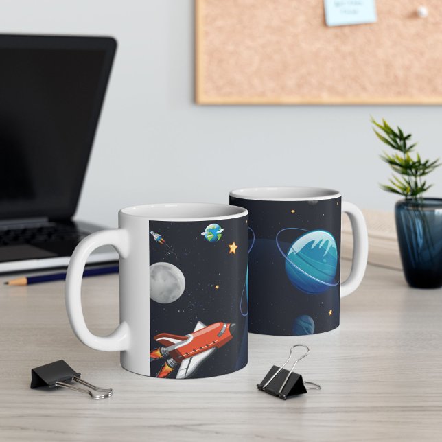 Outer Space Shuttle Cute Coffee Mug (Outer Space Galaxy White 11oz Coffee Mug)