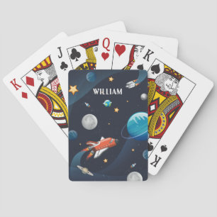Outer Space Shuttle Moon Stars Personalized Playing Cards