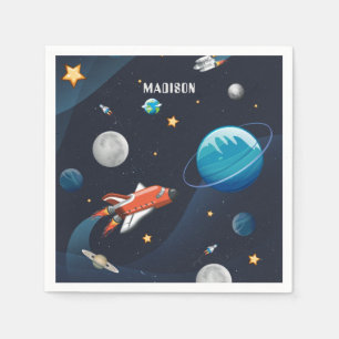 Outer Space Shuttle Travel Moon Stars Custom Paper Napkin