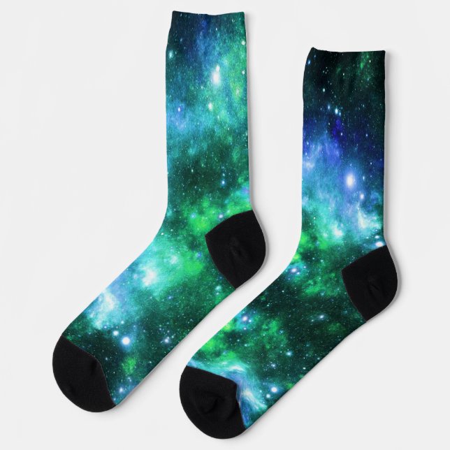 Outer Space Socks - Blue Green Star Pattern (Left)