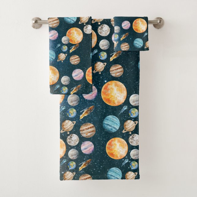 Outer Space Solar System Planets Bath Towel Set (Insitu)