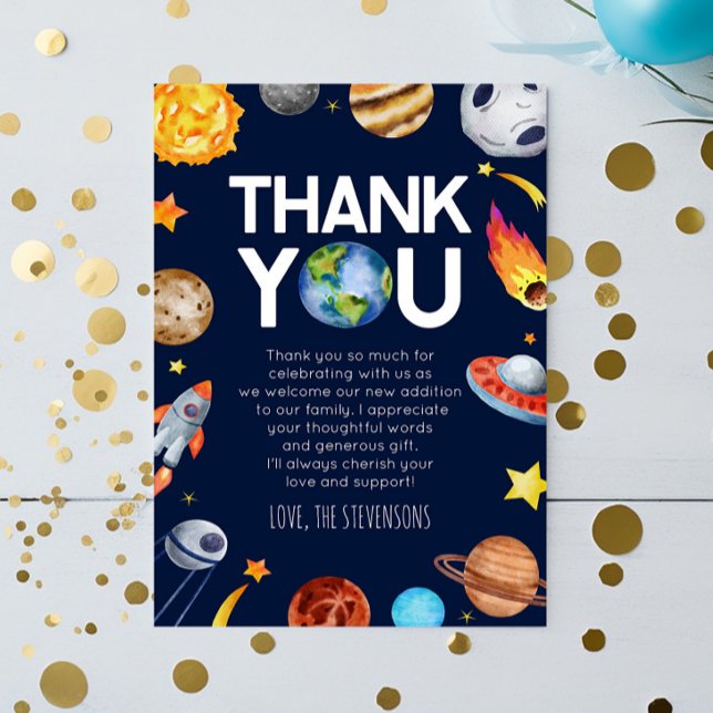 Outer Space Spaceship Planets Baby Shower Thank You Card (Creator Uploaded)