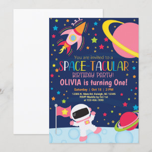 Outer space spacetacular girl birthday invitation. invitation
