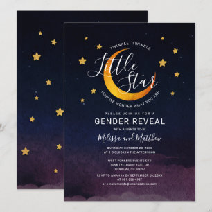Outer Space Stars and Moon Gender Reveal Invitation