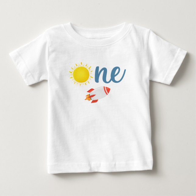 Outer Space Sun Rocket First Birthday Shirt (Front)