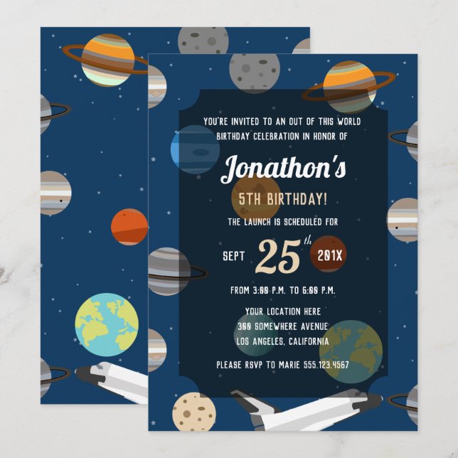 Outer Space Theme Birthday Party Invitation (Front/Back)