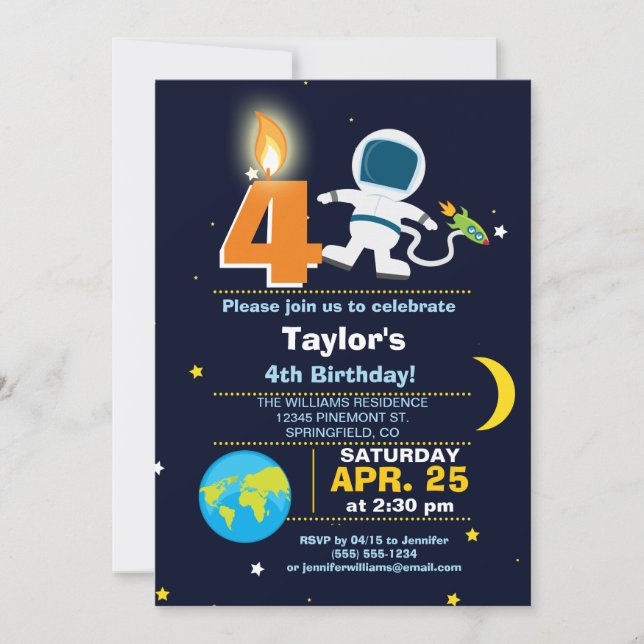 Outer Space Theme Birthday Party Invitation (Front)
