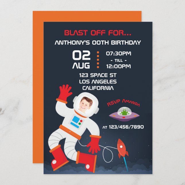 Outer Space Themed Birthday Party Add Photo Invite (Front/Back)