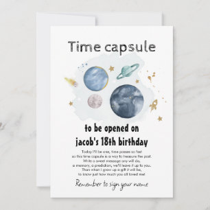 Outer Space Time Capsule First Birthday Party Invitation