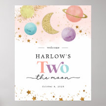 Outer Space Two the Moon 2nd Birthday Welcome Sign