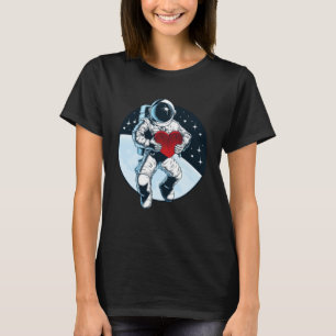 Outer Space Valentine Astronaut Holding Red Heart T-Shirt