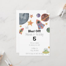 Outer Space Watercolor Birthday Invitation