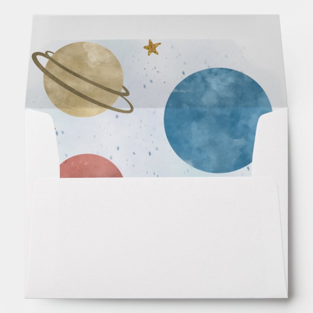 Outer Space Watercolor Planet and Stars Kids Envelope (Back (Bottom))