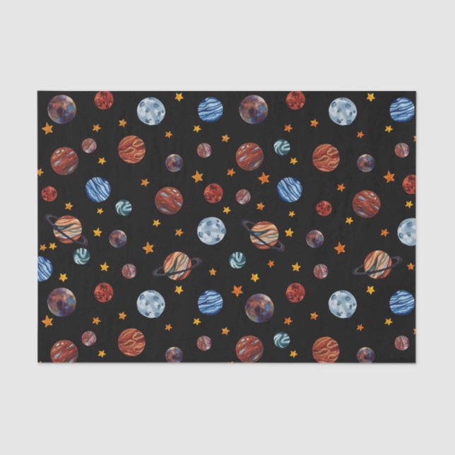 Outer Space Watercolor Planets and Stars  Tissue Paper (Front)