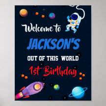 Outer space welcome party sign Astronaut poster