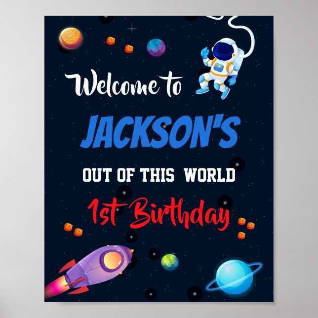 Outer space welcome party sign Astronaut poster (Front)