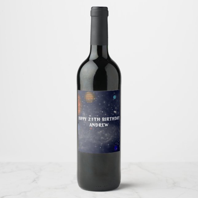 Outer Space with planets and galaxies Wine Label (Front)