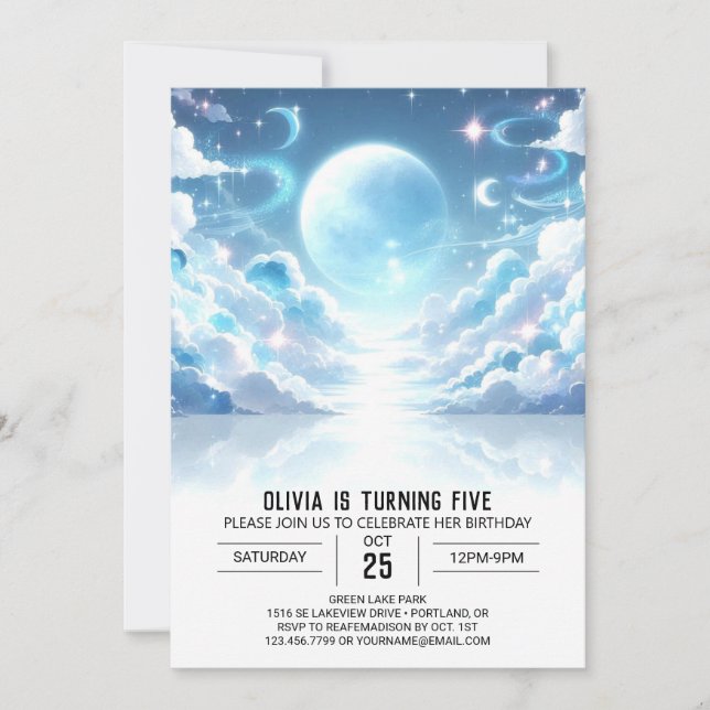 Outerspace Cute Celestial Digital Birthday Invitation (Front)