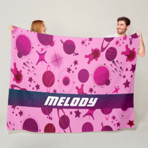 outerspace planet galaxy moon and stars pattern fleece blanket