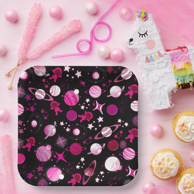 outerspace planet galaxy moon and stars pattern paper plate (Party)