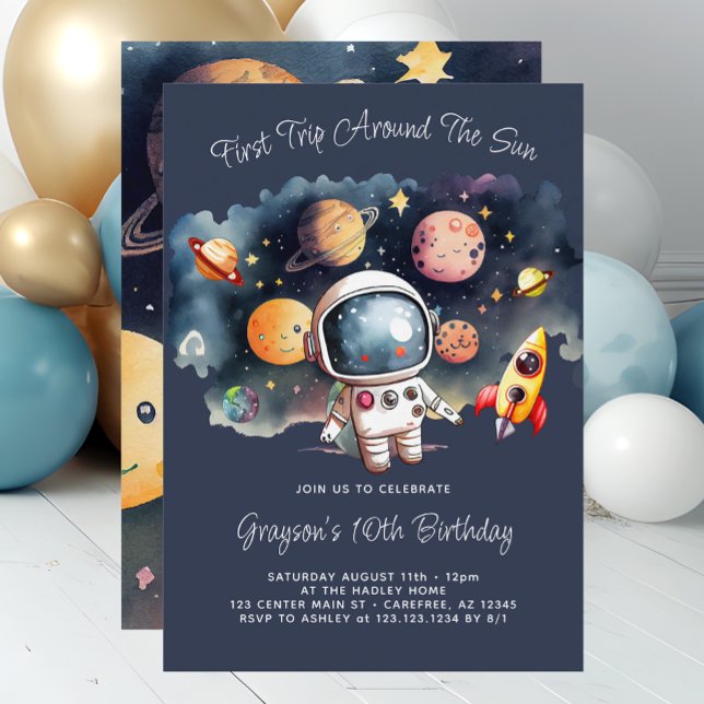 Outerspace Planets Blue 10th Birthday Invitation (Creator Uploaded)
