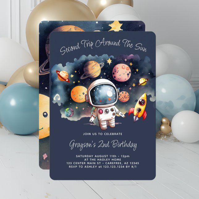 Outerspace Planets Blue 2nd Birthday Invitation (Creator Uploaded)