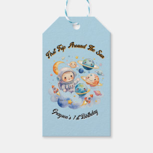 Outerspace Planets Blue First Birthday Gift Tags