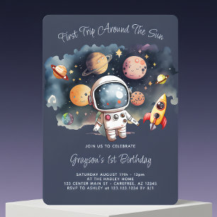 Outerspace Planets Blue First Birthday Invitation