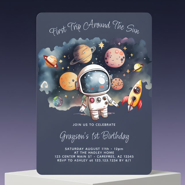 Outerspace Planets Blue First Birthday Invitation (Creator Uploaded)