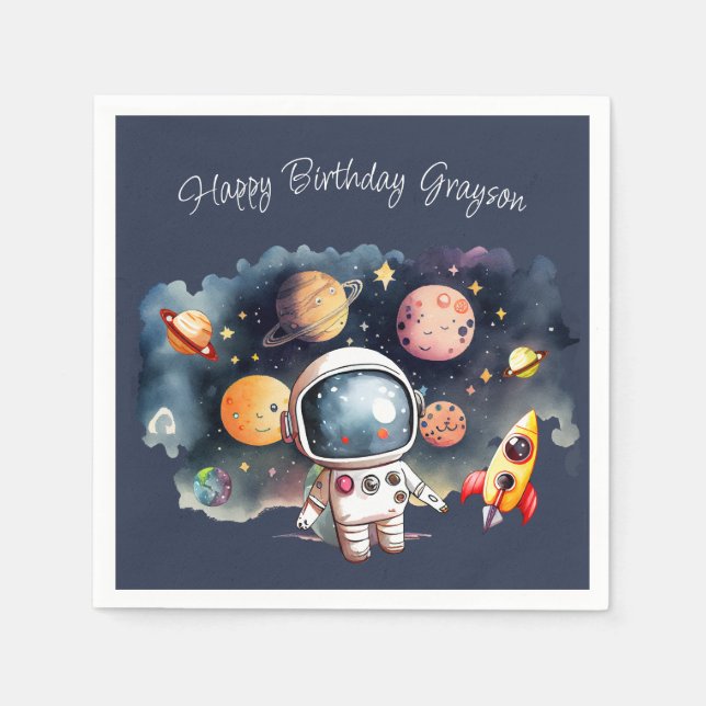 Outerspace Planets Blue Napkin (Front)