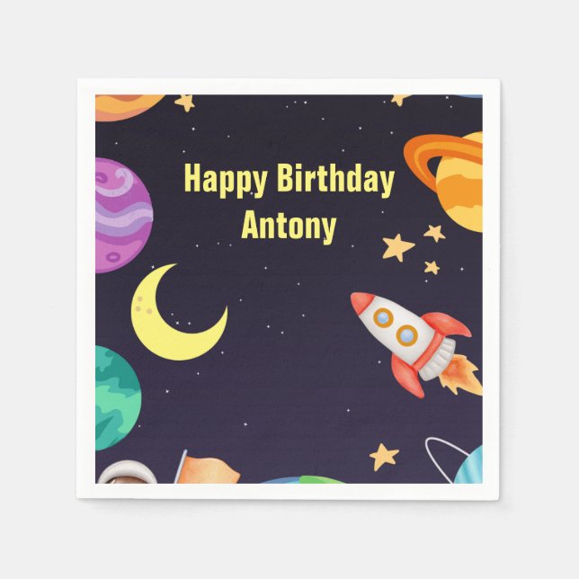 Outerspace Planets Blue Napkin (Front)