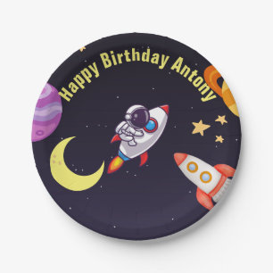 Outerspace Planets Blue Paper Plate