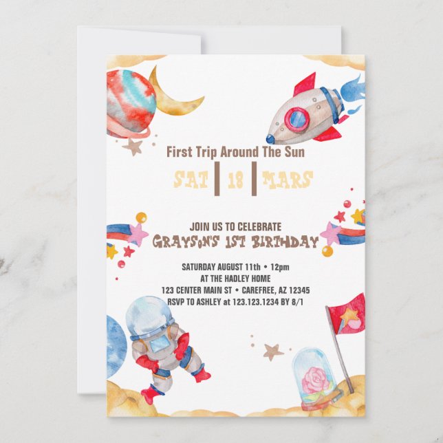 Outerspace Planets First Birthday Invitation (Front)