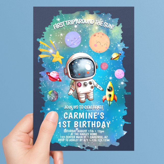 Outerspace Planets First Trip 1st Birthday Invitation (Creator Uploaded)
