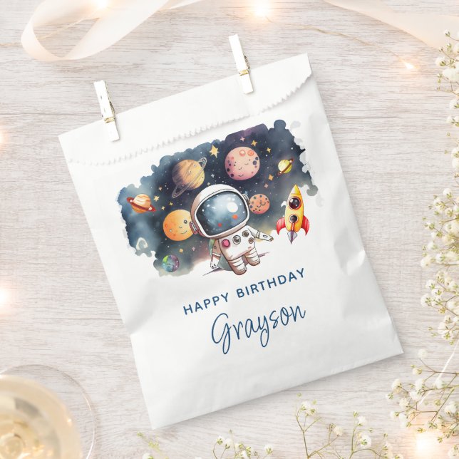 Outerspace Planets Happy Birthday Favour Bag (Clipped)