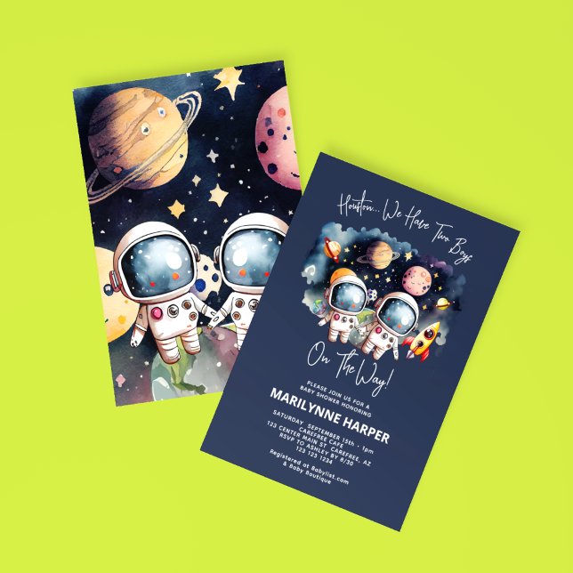 Outerspace Planets Twin Boys Baby Shower Invitation (Creator Uploaded)