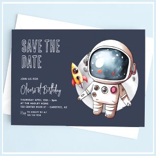 Outerspace Save the Date Blue 1st Birthday Invitation