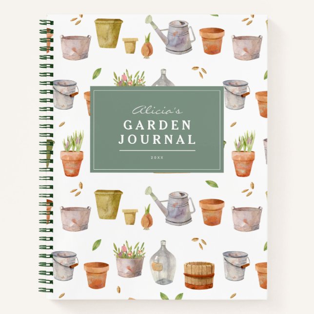 Outils de jardinage Aquarelle Jardin Carnet Journa (Devant)