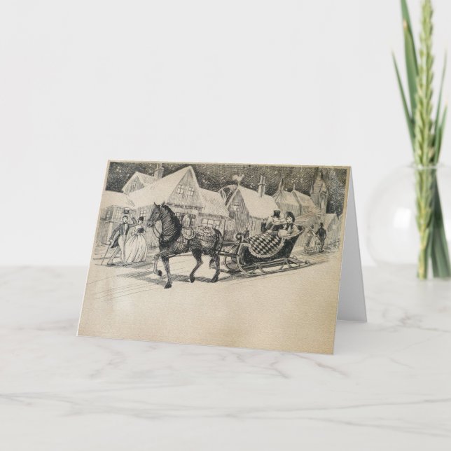 Outing in a One Horse Open Sleigh Holiday Card (Front)