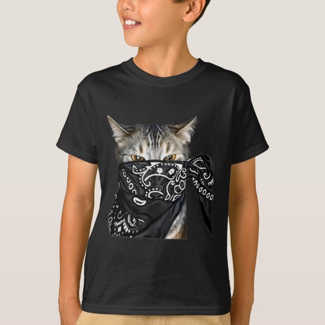 Outlaw Cat Funny Gangster Cat With Bandana  T-Shirt (Front)