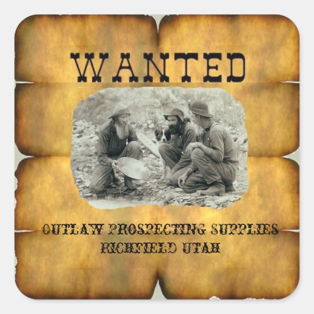 Outlaw Prospecting Supplies 2" Wanted Stickers (Front)