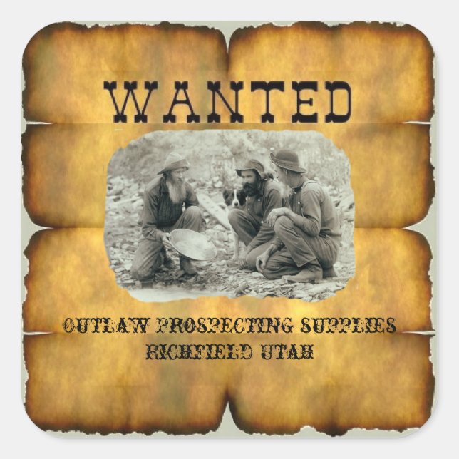 Outlaw Prospecting Supplies 3" Wanted Stickers (Front)