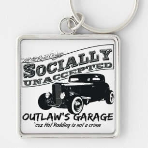 Outlaw's Garage. Socially unaccepted Hot Rods Keychain