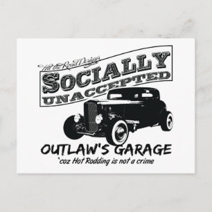 Outlaw's Garage. Socially unaccepted Hot Rods Postcard