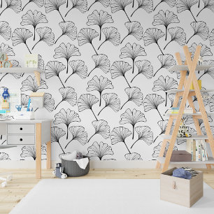 Outline Boho Ginkgo Biloba Leaves Wallpaper