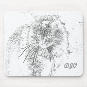 Outline cat and your initials mouse pad