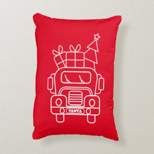 Outline Christmas truck Santa car front view Accent Pillow